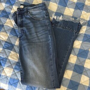 KanCan Dark Blue Ankle Jeans with Frayed Hem